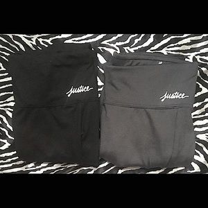 Two pairs of justice leggings Size:14/16 Color:black and grey